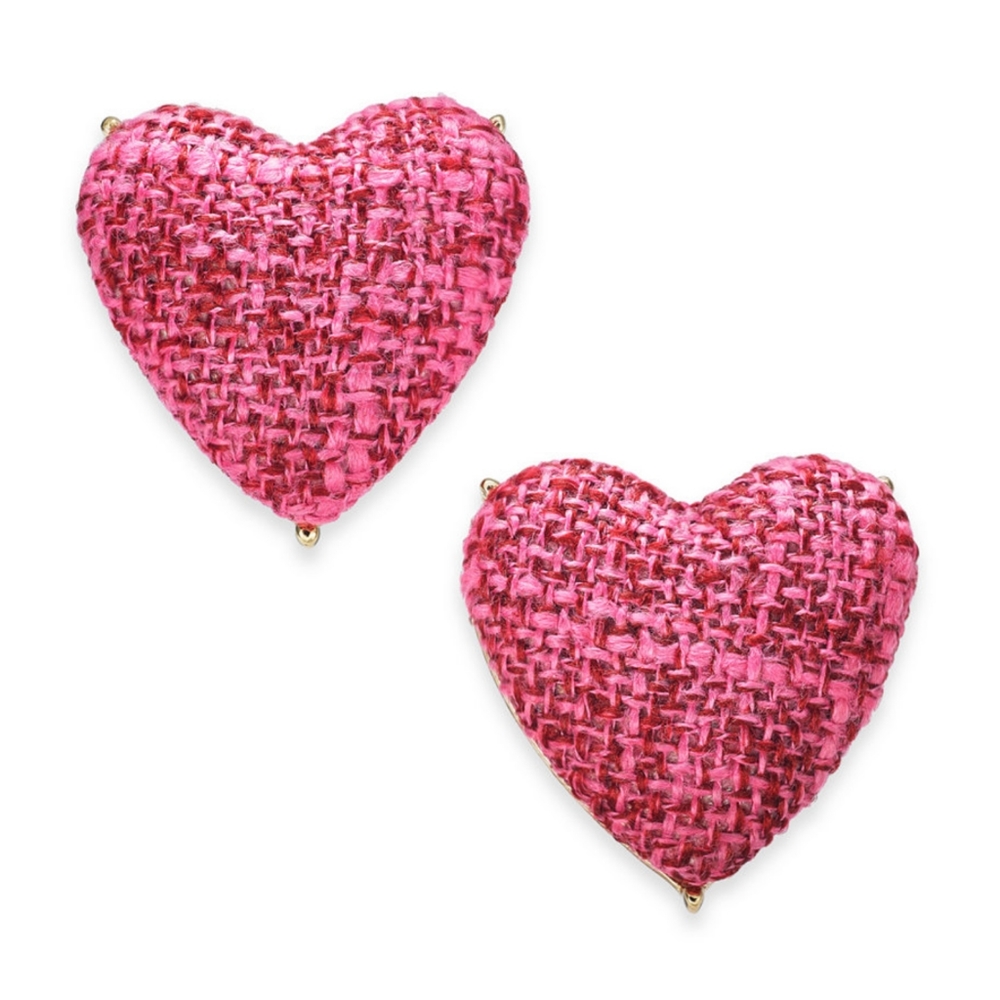 INC Pink Tweed Heart Earrings